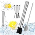 RUCUDIM Stainless Steel Cocktail Muddler with Cocktail Spoon, Bartender Set, Mojito Masher, Ice Crusher, Masher, Cocktail Muddler, Shaker with Measuring Cup, Bar Accessories for Kitchen, Bar,