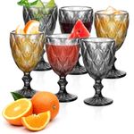 Topsky Wine Glass Goblet Set of 6 Vintage Glassware Embossed Retro Glass Stemware 10oz Wine Glasses Water Glasses for Anniversary,Party