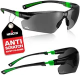 NoCry Safety Sunglasses Mens Work with Tinted Wraparound Lenses; Tinted Safety Glasses for Work with Adjustable Arms, No-Slip Grips; UV 400 Protection Safety Glasses Tinted; Black & Green Work Glasses