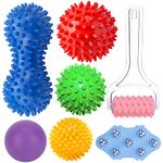 Spiky Massage Ball Set,3 x Spiky Balls, Peanut Hedgehog Ball, Fascial Ball, Handheld Roller, Steel Ball Massager for Plantar Fasciitis, Trigger Point Therapy, Deep Tissue Myofascial Release (7 Packs)