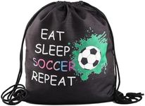JYTAPP Soccer Bags Eat Sleep Soccer Repeat Drawstring Backpack Soccer Player Gifts Soccer Team Gifts for Football Lover Sport Gym Travel Sackpack BLACK