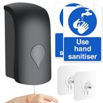 1000ML Wall Mounted Liquid Soap Dispenser, Manual Gel Liquid Shampoo Dispenser Detergent Container for Bathroom Home Hotel School with 2 Pcs USE HAND SANITISER Sign 2 Punch-free Screw Stickers(Black)