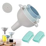 STCRERAG Kitchen Funnel Set 4 in 1 Food Grade Plastic Funnels Nested Funnels with Handle Hygienic Funnels with Detachable Strainer Filter for Filling Bottles, Liquid, Dry Ingredients and Powder