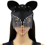 Women Faux Leather Masquerade Mask Black Goth Fox Cat Eye Mask Halloween Costume Mardi Gras Animal Cosplay Half Face Mask