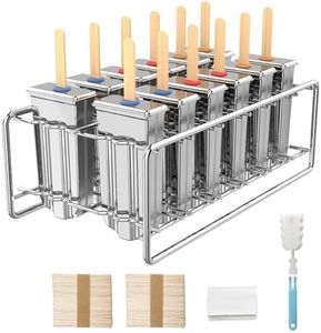 TOCCOOL 12 Pack Stainless Steel Popsicle Molds, Homemade Ice Lolly Molds with Holder, Reusable Round Head Fast Freezing Ice Treat Maker with Wooden Sticks and Bags