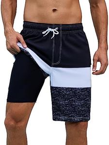 Arcweg Mens Swimming Shorts Long Swimming Trunks with Compression Liner 2 in 1 Swim Trunks with Zipper Pockets Quick Dry Men's Swim Shorts Double Layer Black White Gray XS（UK