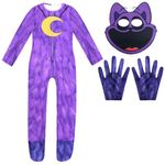 Smiling Critters Cosplay Catnap Horror Fancy Dress up Party Performance Jumpsuit&Mask&Glove 3Pcs (A1,150CM)