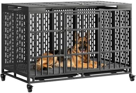 Snuowu 54 Inch Heavy Duty Dog Crate with Wheels, Metal Big Dog Cage for Large and Medium Dogs, Extra Large XL XXL Indestructible Dog Crate with Removable Tray.