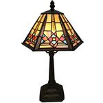 Bieye L30791 Mission Style Table Lamp Tiffany Stained Glass Night Light with Hexagonal Cone Lampshade, 10" W x 16" H