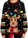 JOYIN Womens LED Light Up Reindeer Ugly Christmas Sweater Built-in Light Bulbs (Black, Medium)