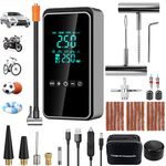 HYHJMISTY Tyre Inflator, Cordless Portable Air Compressor with 12V DC, Car Tyre Pump with Tire Repair Tools & Adhesive Strips, 6000mAh Digital Tyre Inflator for Car/Motorcycle/Bike/Ball