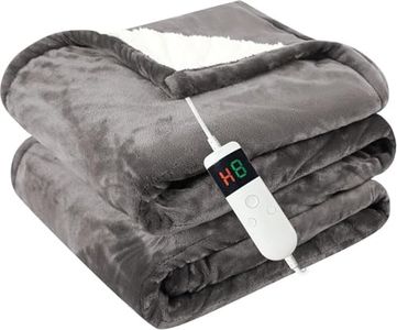 Cushious Heated Electric Blanket Throw 130x160cm, 10 Settings Heating,1-8h Timer Auto-Off, Overheat Protection, Machine Washable, Flannel and Sherpa Heated Blanket for Sofa Bed, Office