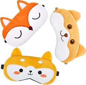 Cute Eye Mask for Sleeping 3 Pieces Cartoon Cat Dog Face Eye Cover Funny Animal Sleeping Mask Soft Lightweight Night Sleep Masks Kitty Eye Mask Blindfolds for Women Men Kids (Dog)