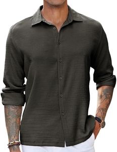 COOFANDY Men's Casual Long Sleeve Button Down Collared Shirts Wrinkle Free Slim Fit Textured Shirt Grey