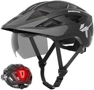 InnerKing Bike Helmet for Adults, Lightweight Mountain Bicycle Helmet with USB Rechargeable Rear Light Detachable Magnetic Goggles, Road Bike Helmet with Visor for Men/Women/Youth