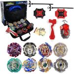 vibebli Bey Battling Top Stadium Burst Gyro Toy Set, 8 Spinning Tops & 3 Launchers, 1 Battle Arena with Black Storage Bag, Birthday Gifts for Children Boys Girls Kids Ages 8+