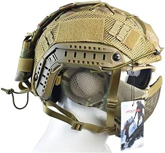 JFFCESTORE MH Updated Version Fast Tactical Helmet Combined with Foldable Half Face Mesh Mask and Goggles for Paintball CS Game Set (Multicam)