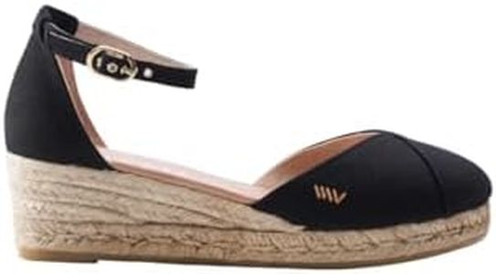 VISCATA Formiga Espadrille Canvas Low Wedges with Buckle Ankle Strap Black
