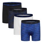 New Balance Boy's Performance Boxer Briefs 4-Pack, Black/Team Royal/White/Magnet Print, Medium