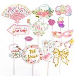 SUNBEAUTY 14 Pcs Tea Party Photo Booth Props Tea Party Decorations Alice in Wonderland Party Supplies Garden Party Bridal Shower for Girls Women