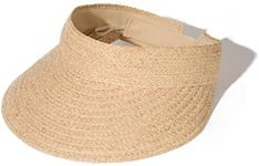 FURTALK Sun Visor Hats for Women Wide Brim Straw Visors Womens Foldable Beach Visors Summer Packable Ponytail Beach Hat Khaki