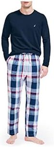 Nautica Men's Soft Woven 100% Cotton Elastic Waistband Sleep Pant Pajama Bottoms, Red/Blue, Small US