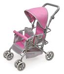 Badger Basket Toy Cruise Folding Inline Double Doll Stroller for 20 inch Dolls - Gray/Pink