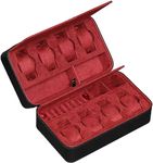 ROTHWELL 8 Watch Travel Case Storage Organizer for 8 Watches, 2 Pairs of Sunglasses, Rings & Cufflinks |Tough Portable Protection w/Zipper Fits All Wristwatches & Smart Watches Up to 50mm (Black/Red)