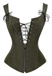 Charmian Women's Renaissance Lace Up Vintage Boned Bustier Corset with Garters, Olive, M