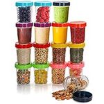 BELLE VOUS 16 Pack Glass Food Storage Jars with Plastic Lids - 350ml/12oz Small Clear Round Airtight Reusable Containers - Dishwasher & Microwave Safe - for Snacks