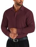 COOFANDY Men's Dress Shirt Slim Fit Long Sleeve Button Up Shirts Non Iron Office Work Shirts Wine Red