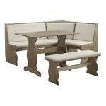 Riverbay Furniture Patio Conversation Kitchen Breakfast Corner Table Booth Bench Natural Fabric Upholstered Dining Nook Set in Brown