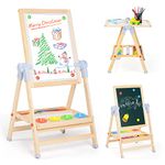 XCSOURCE Art Easel for Kids, 360°Rotating Adjustable Toddler Easel, Double Sided Wooden Kids Easel Drawing Board with Magnetic Chalkboard, Dry Erase White Board & Paper Roll Paint Art Set for Kids 2+