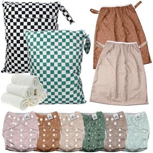 Mama Koala 3.0 Baby Cloth Diapers with 6 Inserts Bundle, with 2 Pack Wet Dry Bags, and 2 Waterproof Pail Liners
