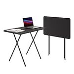 Folding TV Tray Table, 2.6-Foot TV Dinner Folding Table for Small Space Eating, Dinner Foldable Side Desk with Wooden Top and Metal Frame(Black)