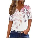 Deal of The Day Summer Tops for Women Vacation Trendy Button V Neck Short Sleeve T Shirts Casual Loose Floral Print Comfy Cute Clothes