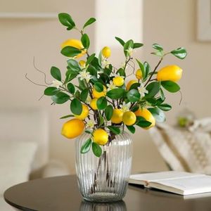 Laelfe 2 Bunches Artificial Lemons Branches Faux Lemons Fruit with Stem Fake Lemon Decoration for Kitchen Farmhouse Decor (Yellow)…