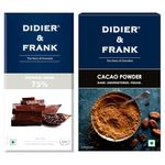 Didier & Frank Intense 75% Dark Chocolate, 50g, Cacao Powder, Unsweetened, Special Dark, Vegan, 100g (Use for Cake, Baking, Hot Chocolate, Milkshake)