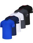 QAYMZUMD 5 Pack Running Shirts Men Sport Tops Dry Fit Gym Wicking Athletic T Shirts Breathable Workout Shirts Work Shirt Shirts Multipack Shirts for Cycling-Black/Grey/White/Navy/Blue-XL