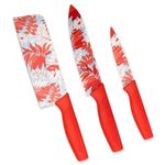 PANCA Kitchen Knife Stainless Steel 3 Pieces Professional Knife Set with Color Printing and Non-Slip Handle Printed Knife Set of 3 (Red)