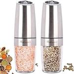 Electric Salt and Pepper Grinder Set, One Hand Salt and Pepper Mill Set Automatic Gravity Salt Pepper Grinders Pack of 2 (Silver)