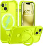 MOCCA Design for iPhone 15 Case with Magnetic Invisible Stand [Full Camera Protection] [Compatible with Magsafe] Military Drop Shockproof Translucent Matte Phone Case Cover 6.1",Fluorescent Green