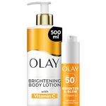 Bundle of Olay Vitamin C Brightening Body Lotion, 24HR Moisturising Cream For Full Body Skin Care, Evens Skin Tone, With Vitamin C, Vitamin B5 B3, Glycerin, 500ml + Olay Vitamin C SPF50 Fluid 50ml