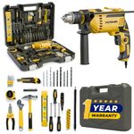 IBELL VORMIR TD13-120 650W Professional Tool Kit with Impact Drill– 13mm Chuck, Copper Armature, 2800 RPM, 145-Piece Yellow DIY, Home Repair & Maintenance Hand Tools & Accessories Set