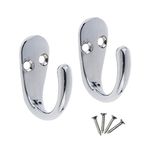 Select Hardware 2X Single Robe Coat Hooks with Screws, Chrome Finish, Door & Wall Mountable for Bathroom Bedroom Living Room Hallway (Pack of 2)