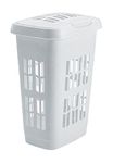 Plastic Large Family Laundry Basket, Clothes Washing laundry Hamper Linen Storage Bin Basket 65 Liter with Lid-Colors: White and Leaf Green. (White)