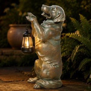 Roundot Solar Garden Statue, 17.5 Inch Golden Retriever Dog with Lantern