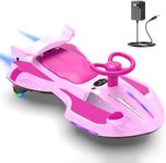 12V Electric Wiggle Car with Pedal for Kids, Rechargeable 2 in 1 Swing Car, Drifting Ride On Toys with Backrest, Anti-Rollover, Spray, Flashing Light, Music, for Ages 3 and Up, 150 Lbs (Pink)