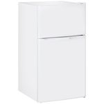 HOMCOM 88L Under Counter Fridge Freezer with 5-Setting Thermostat, Small Fridge with Light, 2 Reversible Doors, Removable Shelves and Ice Box, 3 Star Freezer Rating, E Rated, White
