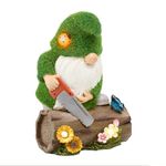 TERESA'S COLLECTIONS Garden Ornaments Outdoor, Lovely Sawing Wood Gonkswith Solar Lights, Family Gnomes Series, Waterproof Resin Ornaments, Garden Decorations Gifts 19CM